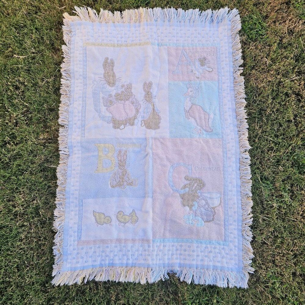 Vintage Beatrix Potter Quiltex Baby Blanket Nursery Easter Spring Cotton USA